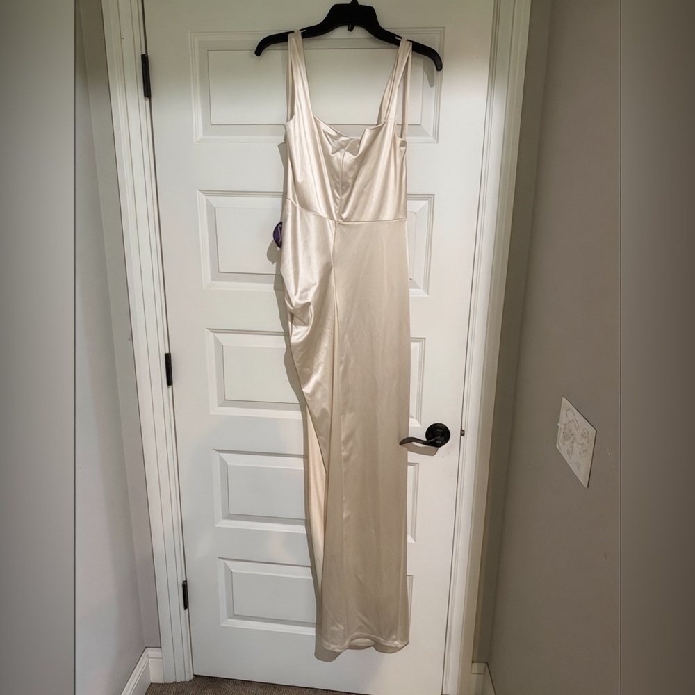 Satin Ivory Square Neck Slip Dress Windsor Elegant Champagne Formal Gown Small - Picture 7 of 11